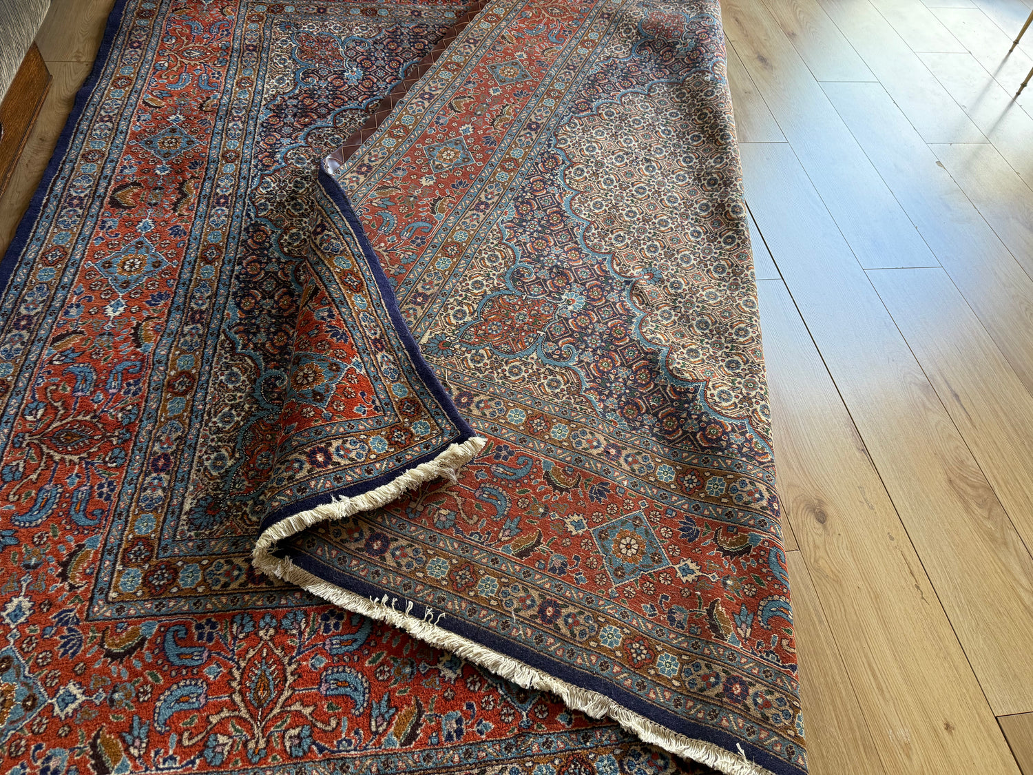 Handgeknoopt klassiek medaillon tapijt, ( vierkant ) rijk rood &amp; blauw – 253 × 246 cm