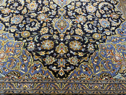 XL vintage medaillon tapijt in nachtblauw &amp; lichtblauw – ca. 408×295 cm