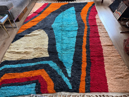 Vintage Moroccan Postmodern Rug 1980s Abstract Design – 332 × 205 cm