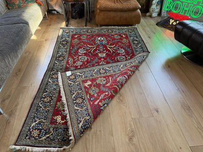 Vintage handgeknoopt wollen tapijt met vogels en gazellen – ca. 222 × 140 cm