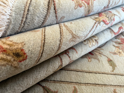 Authentiek handgeknoopt tapijt – licht pastel &amp; florale elegantie – ca. 305 × 197 cm