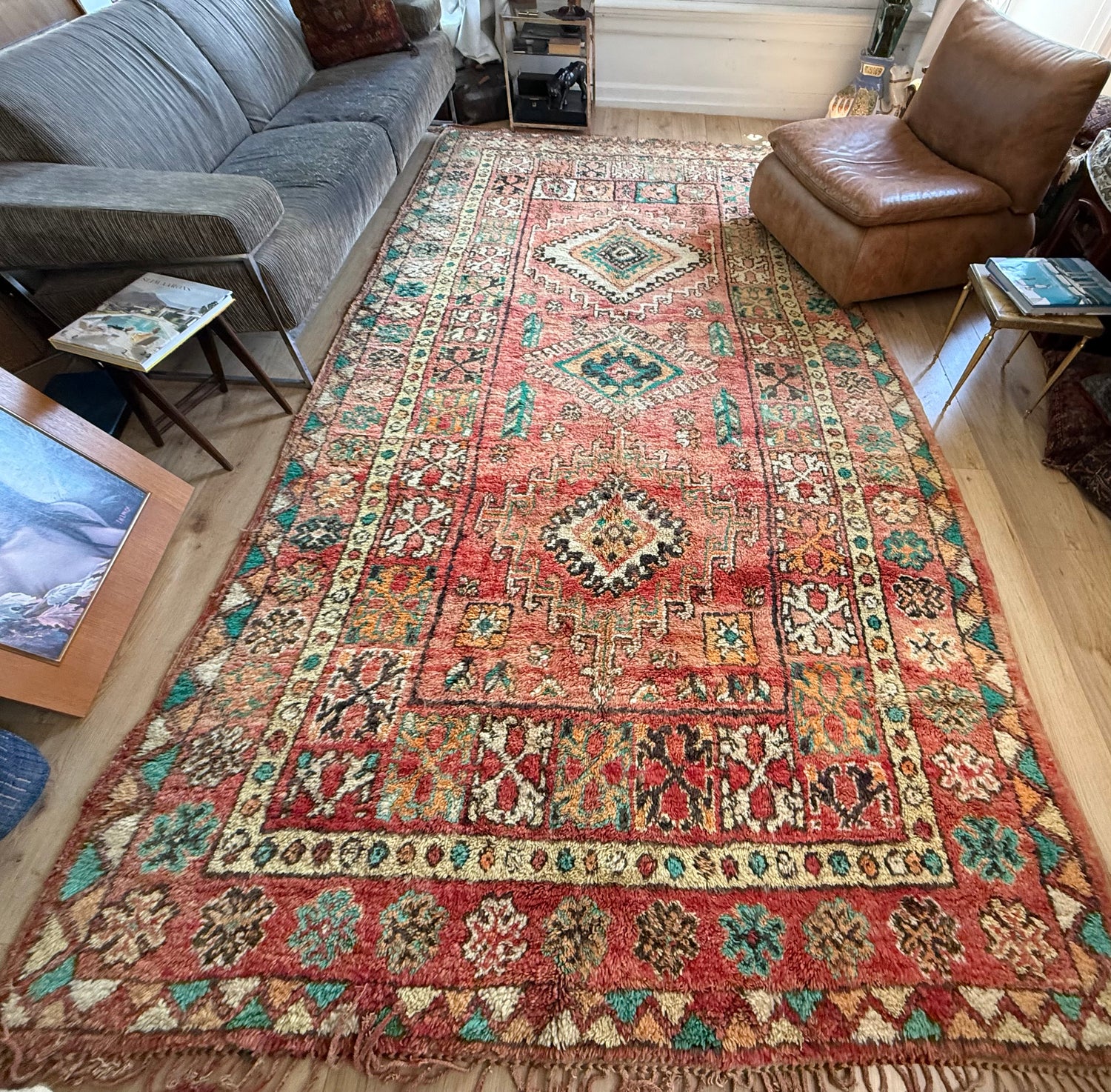 Vintage Moroccan Carpet 394 × 204 cm, 1970s