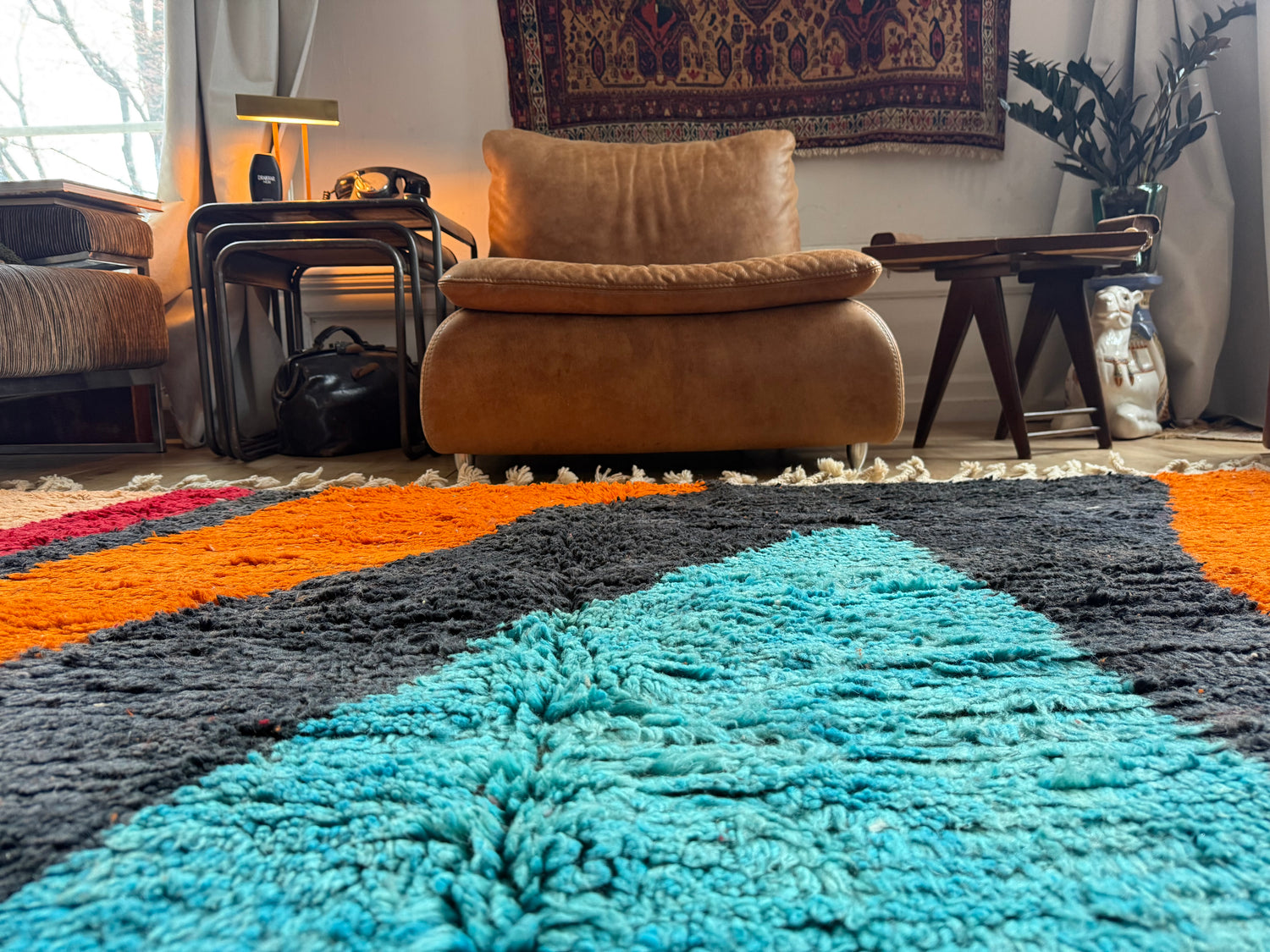 Vintage Moroccan Postmodern Rug 1980s Abstract Design – 332 × 205 cm