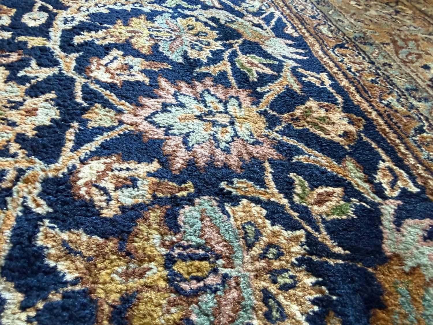 Handgeknoopt tapijt 304 × 202 cm – Kashan stijl – blauw veld