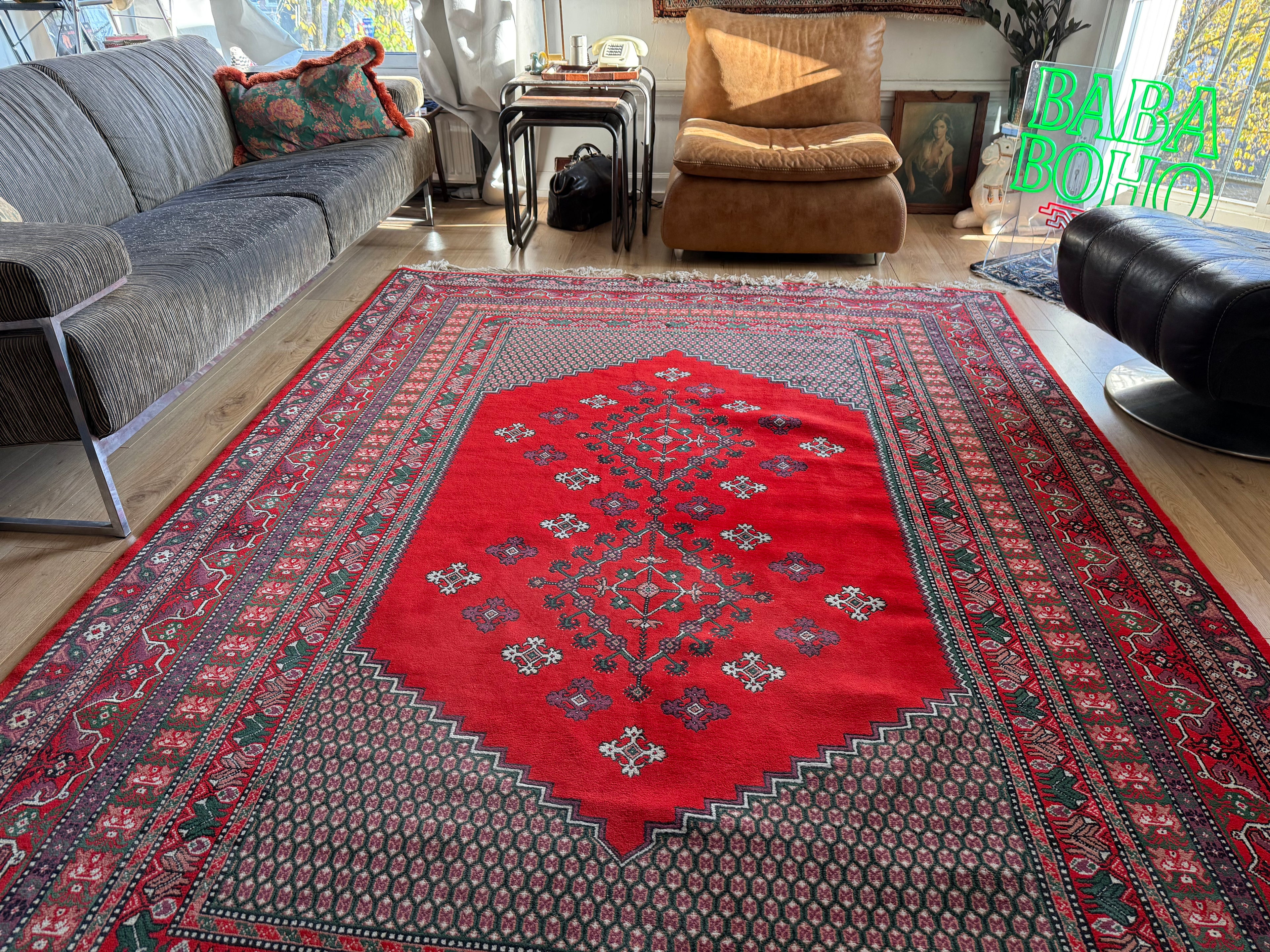 Handgeknoopte oosters vintage tapijt met florale medaillonstructuur – ca. 291 × 202 cm