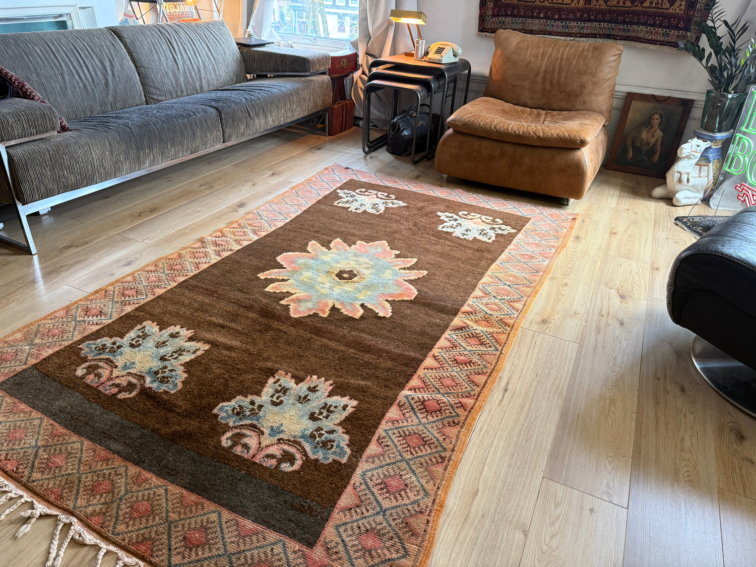 Vintage Marokkaans tapijt – 255 × 141 cm – ca. 1970–1990