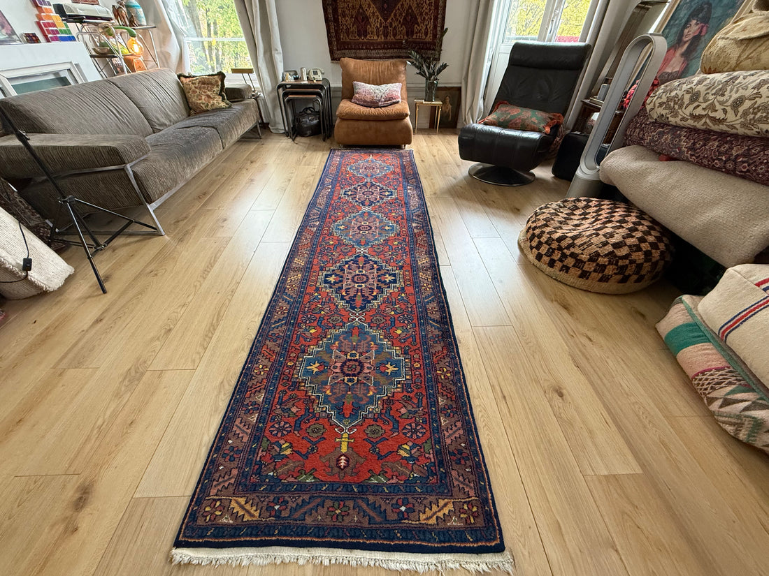 Handgeknoopte wollen loper – ca. 340 × 89 cm