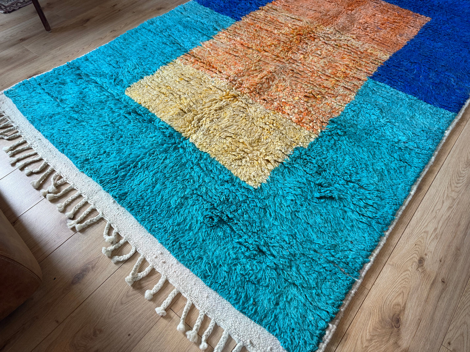 Modern hoogpolig vintage tapijt 260 × 156 cm – grafisch kleurvlakdesign