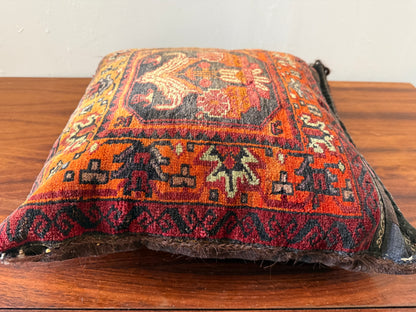 Vintage nomadic floor cushion made of hand-knotted wool, one of a kind