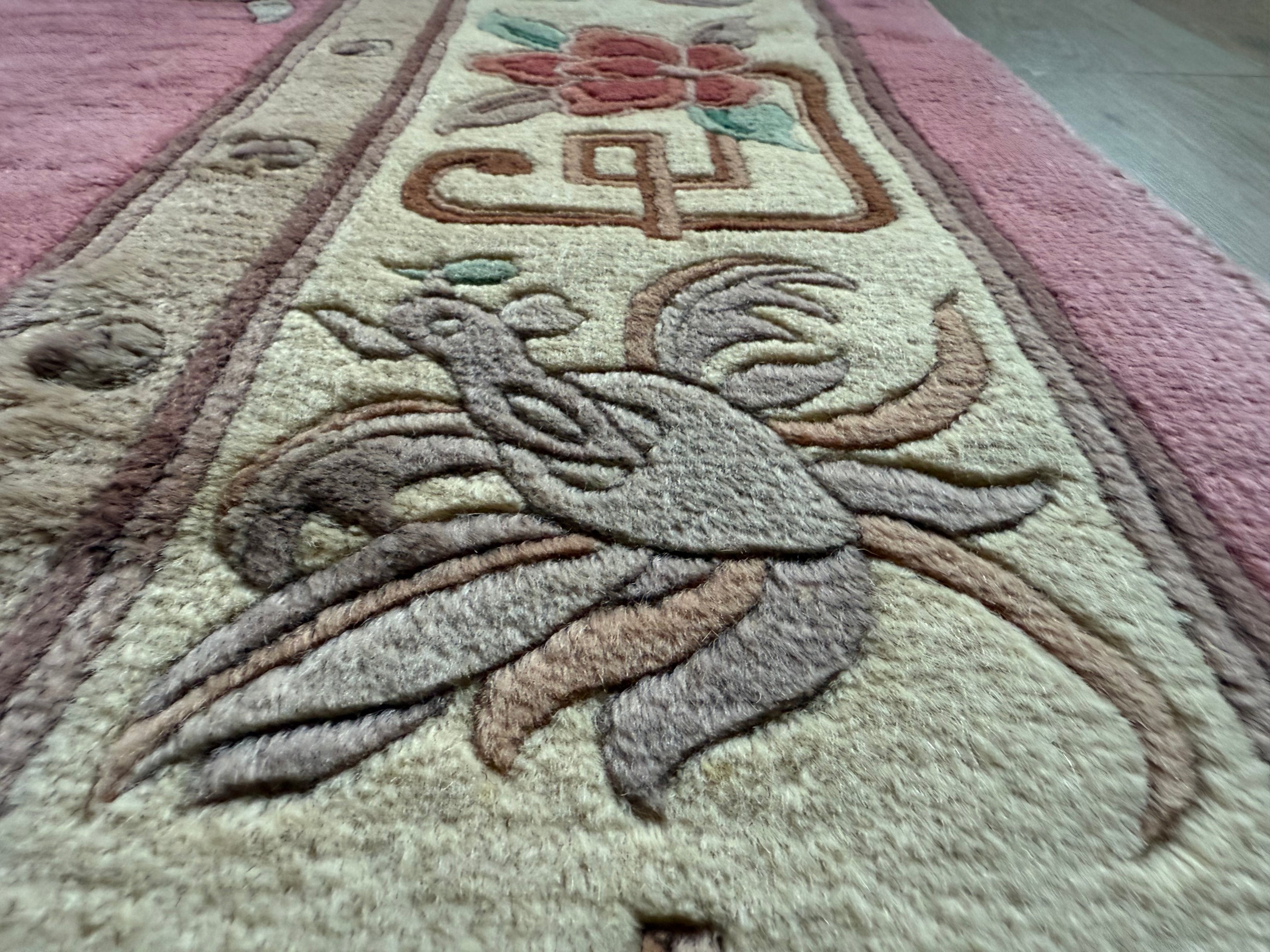 Vintage Art Deco tapijt in warm roze – 330 × 215 cm