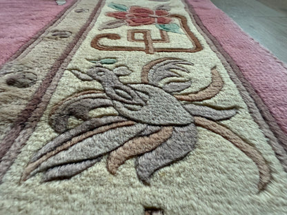 Vintage Art Deco tapijt in warm roze – 330 × 215 cm