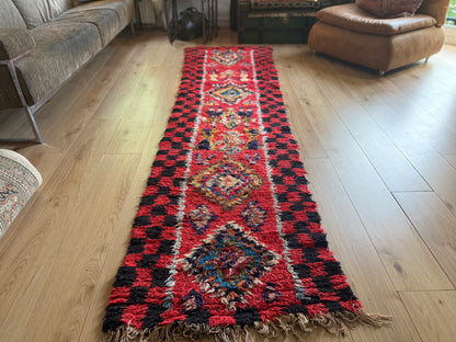 Handgeknoopt vintage tapijt – Boucherouite loper – ca. 295 × 85 cm