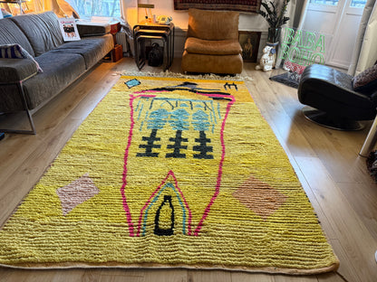 Expressief Marokkaans Berber tapijt met symbolisch design – ca. 287 × 168 cm