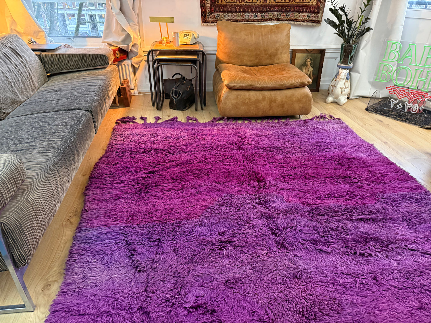 Groot paars vintage hoogpolig Berber tapijt – 320 × 197 cm