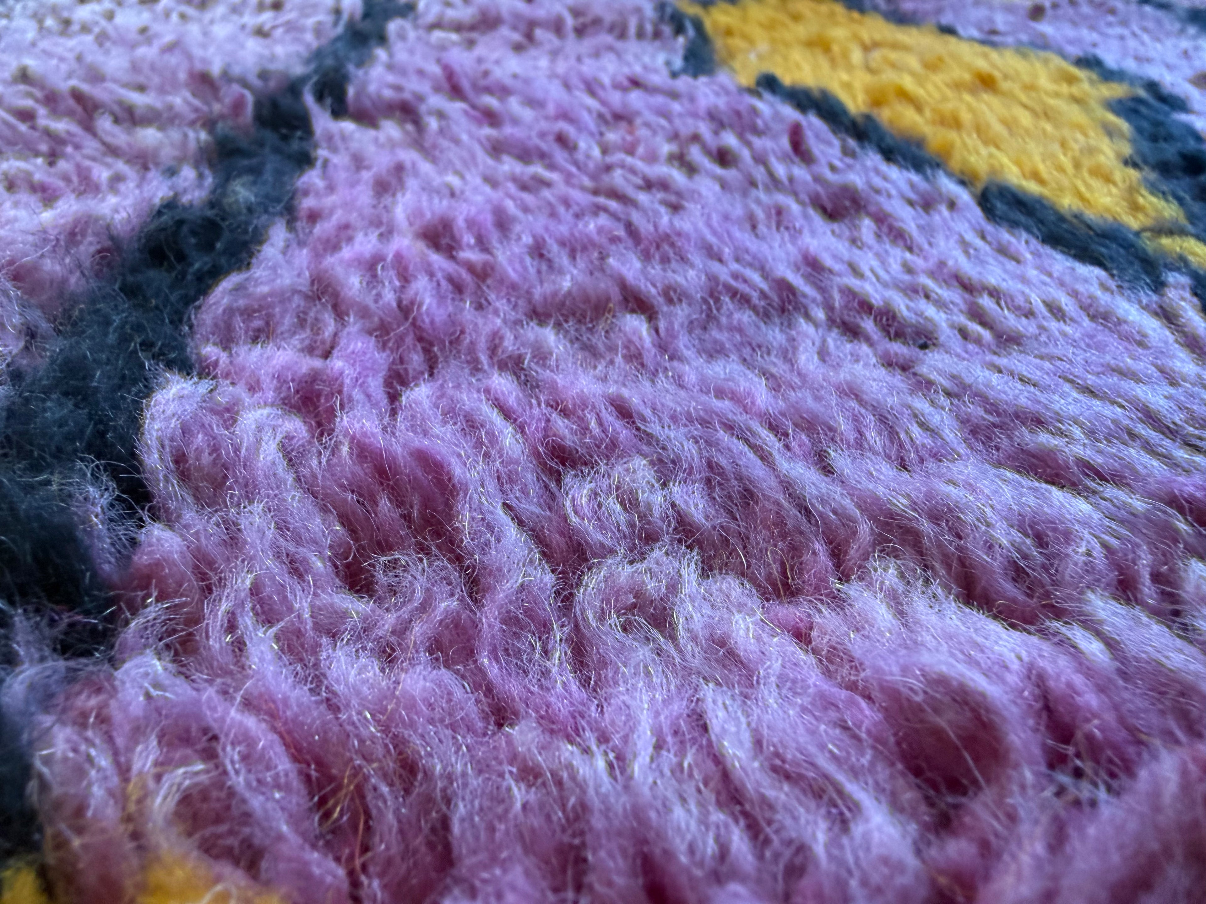 Vintage Moroccan runner – mustard yellow, lilac, and turquoise – 211 × 100 cm
