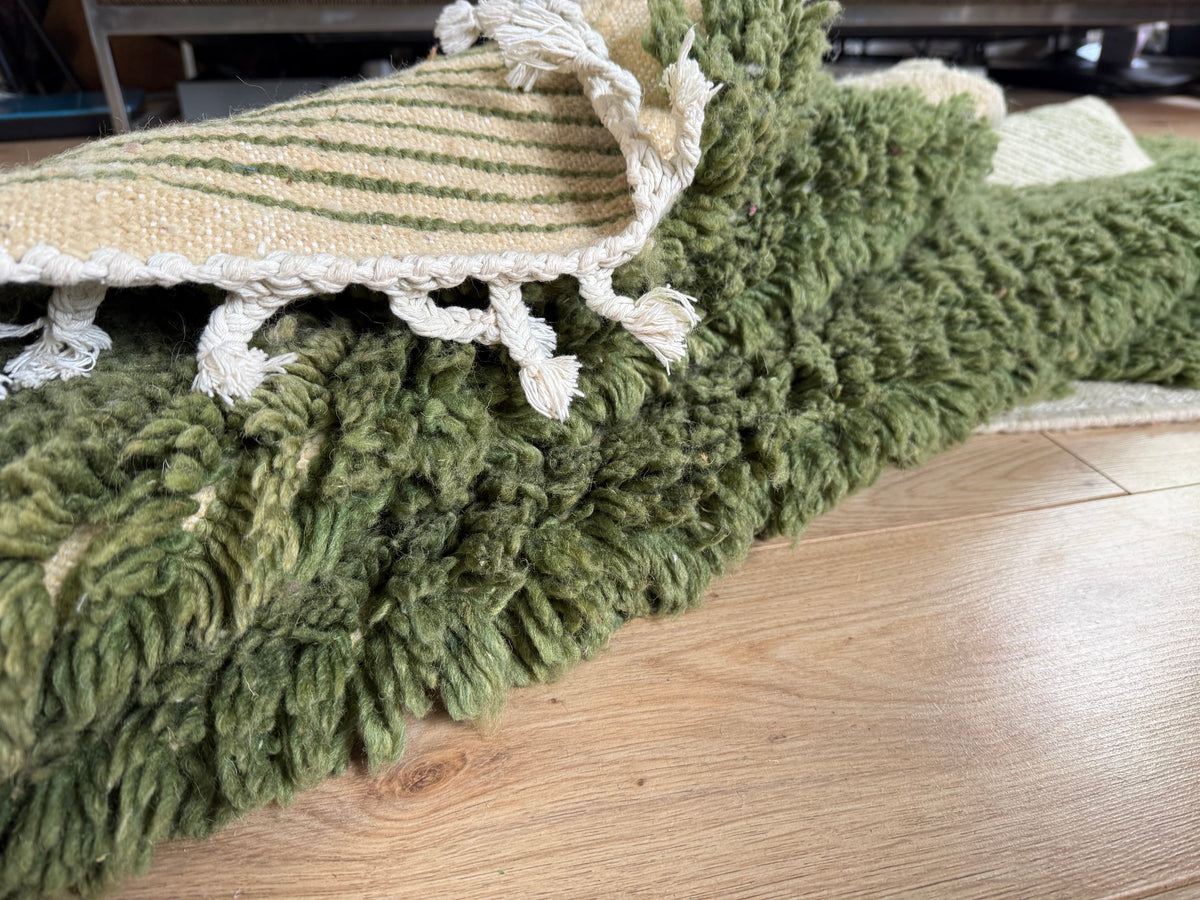 Marokkaanse wollen loper mosgroen – 244 x 86 cm