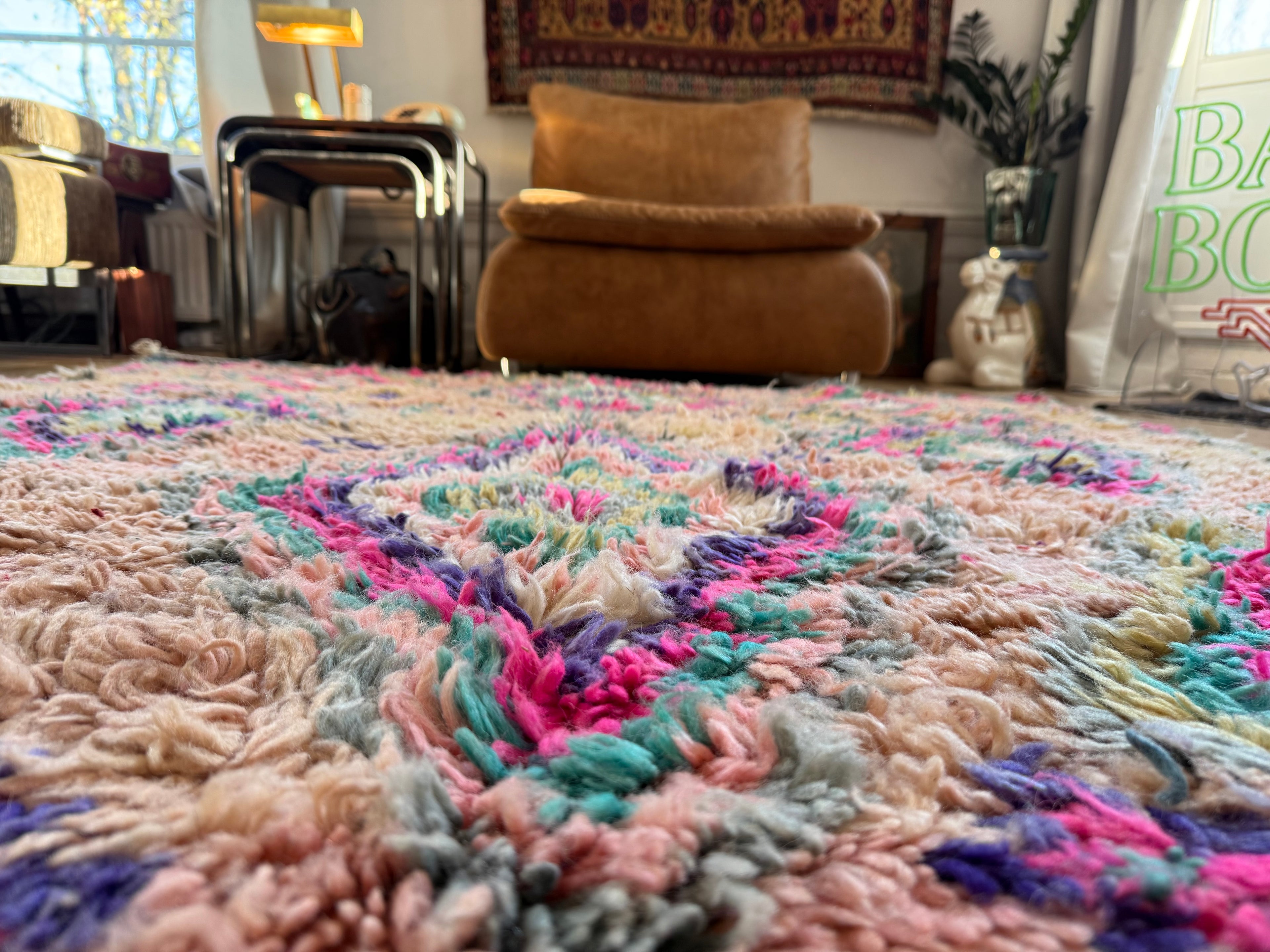 Authentiek handgeknoopt vintage tapijt – kleurrijk boho design – ca. 344 × 174 cm