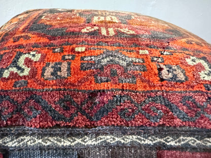 Vintage nomadic floor cushion made of hand-knotted wool, one of a kind