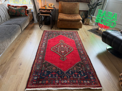 Vintage handgeknoopt wollen tapijt – 197 × 108 cm