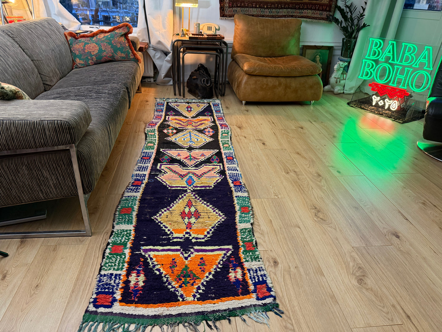 Handgeweven Berber loper uit Marokko – ca. 253 × 70 cm