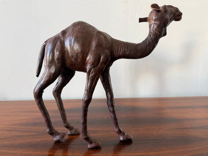 Vintage Dark Leather Camel (Dromedary) – Sculptural Handcrafted Wood &amp; Leather Object