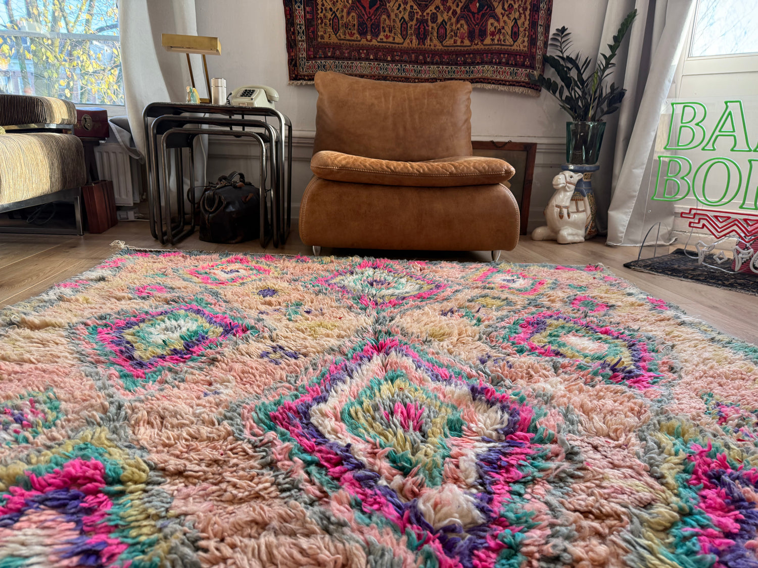 Authentiek handgeknoopt vintage tapijt – kleurrijk boho design – ca. 344 × 174 cm