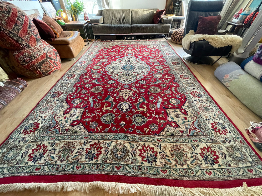 Groot Oosters Tabriz stijl tapijt 350 x 220 handgeknoopt vintage