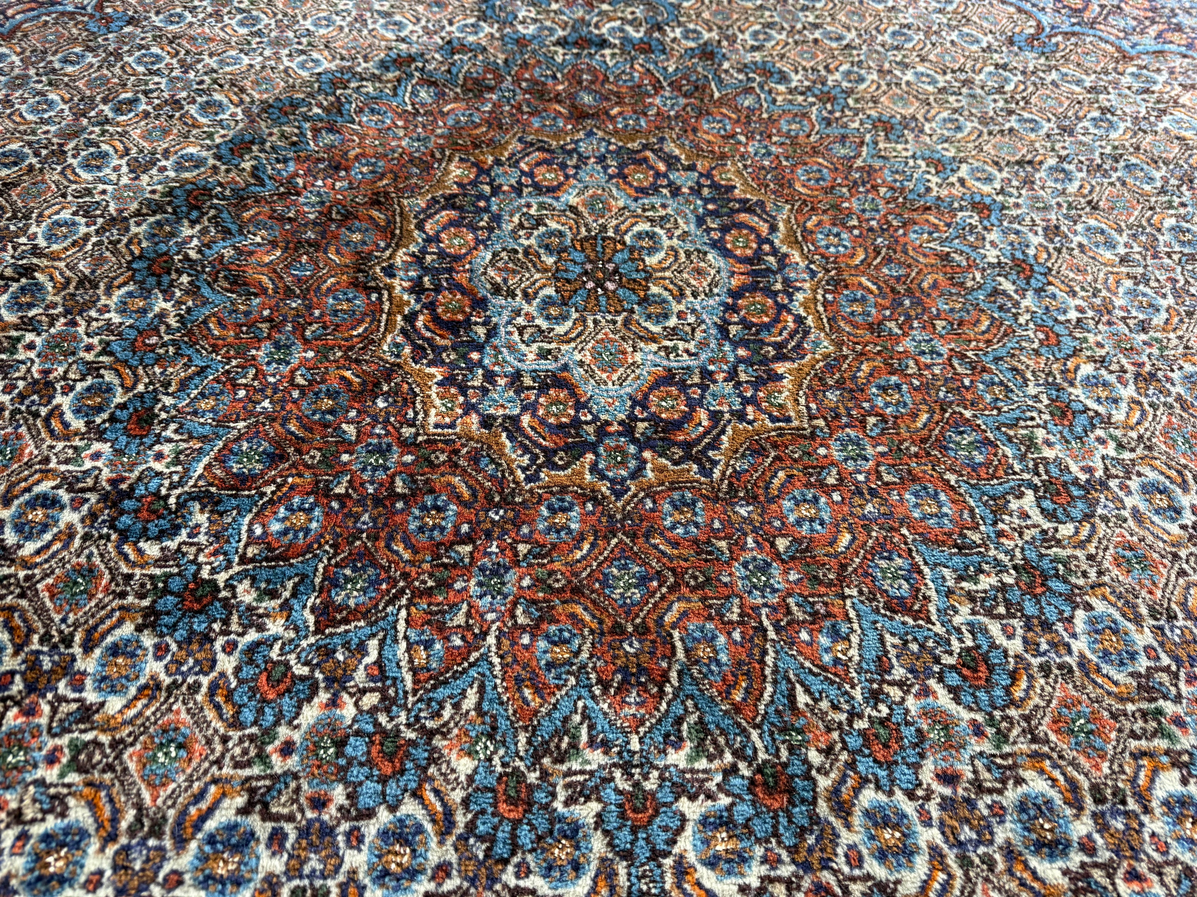 Handgeknoopt klassiek medaillon tapijt, ( vierkant ) rijk rood &amp; blauw – 253 × 246 cm