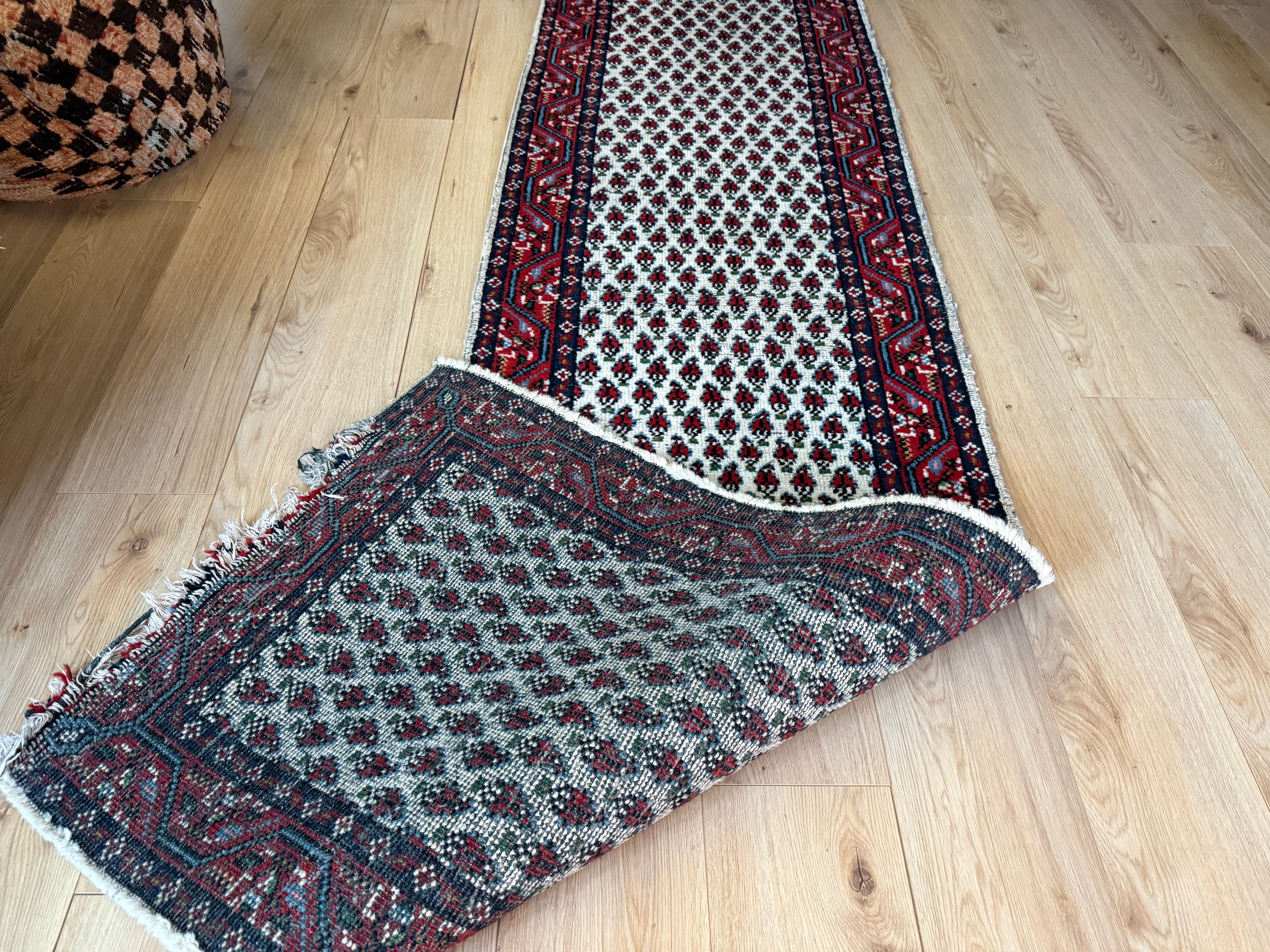 Vintage handgeknoopte loper – 275 × 75 cm – boteh-patroon