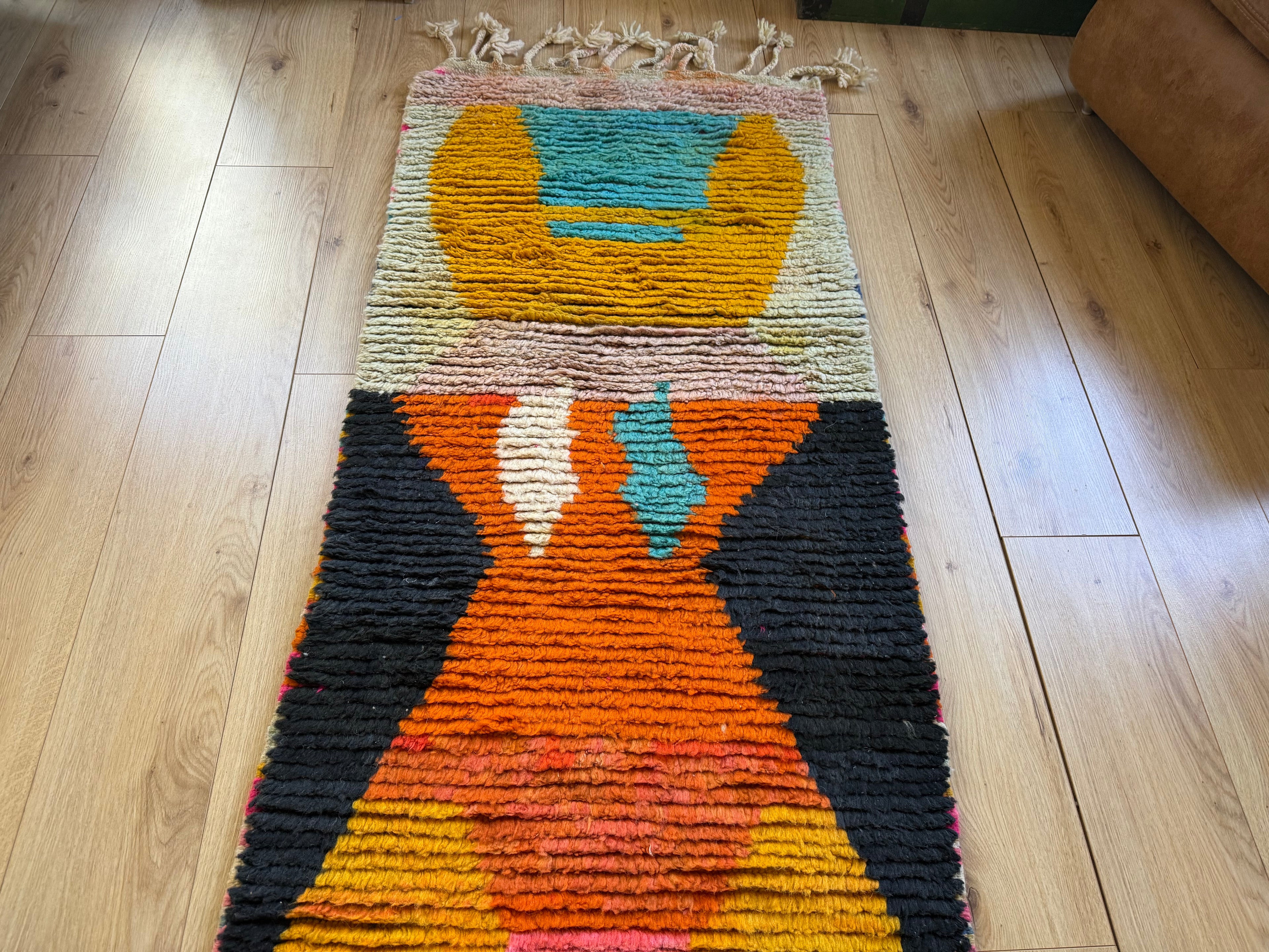 Vintage Moroccan Runner with Graphic Design