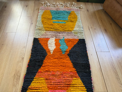 Vintage Moroccan Runner with Graphic Design
