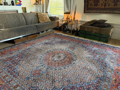 Handgeknoopt klassiek medaillon tapijt, ( vierkant ) rijk rood &amp; blauw – 253 × 246 cm