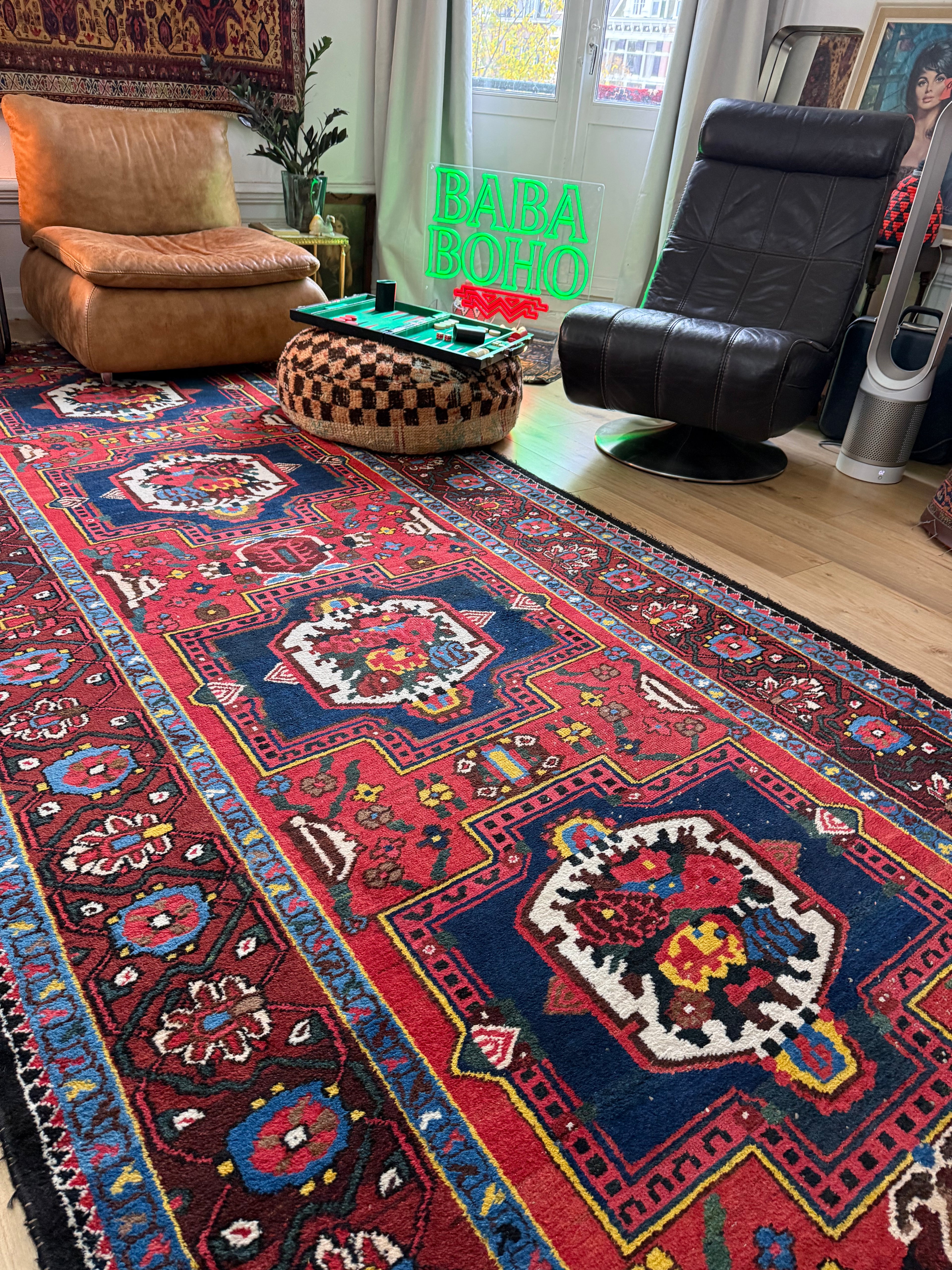 Lang vintage Heriz-stijl tapijt – 405 × 165 cm