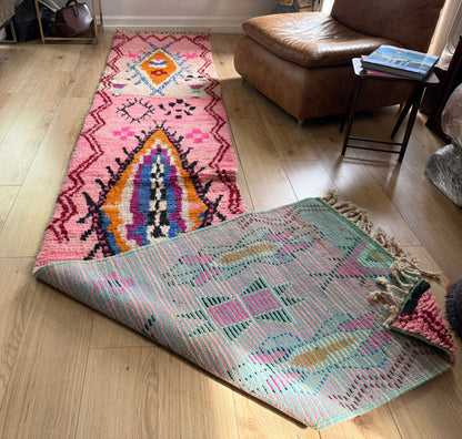 Passadeira Boujaad marroquina vintage – 418 × 79 cm