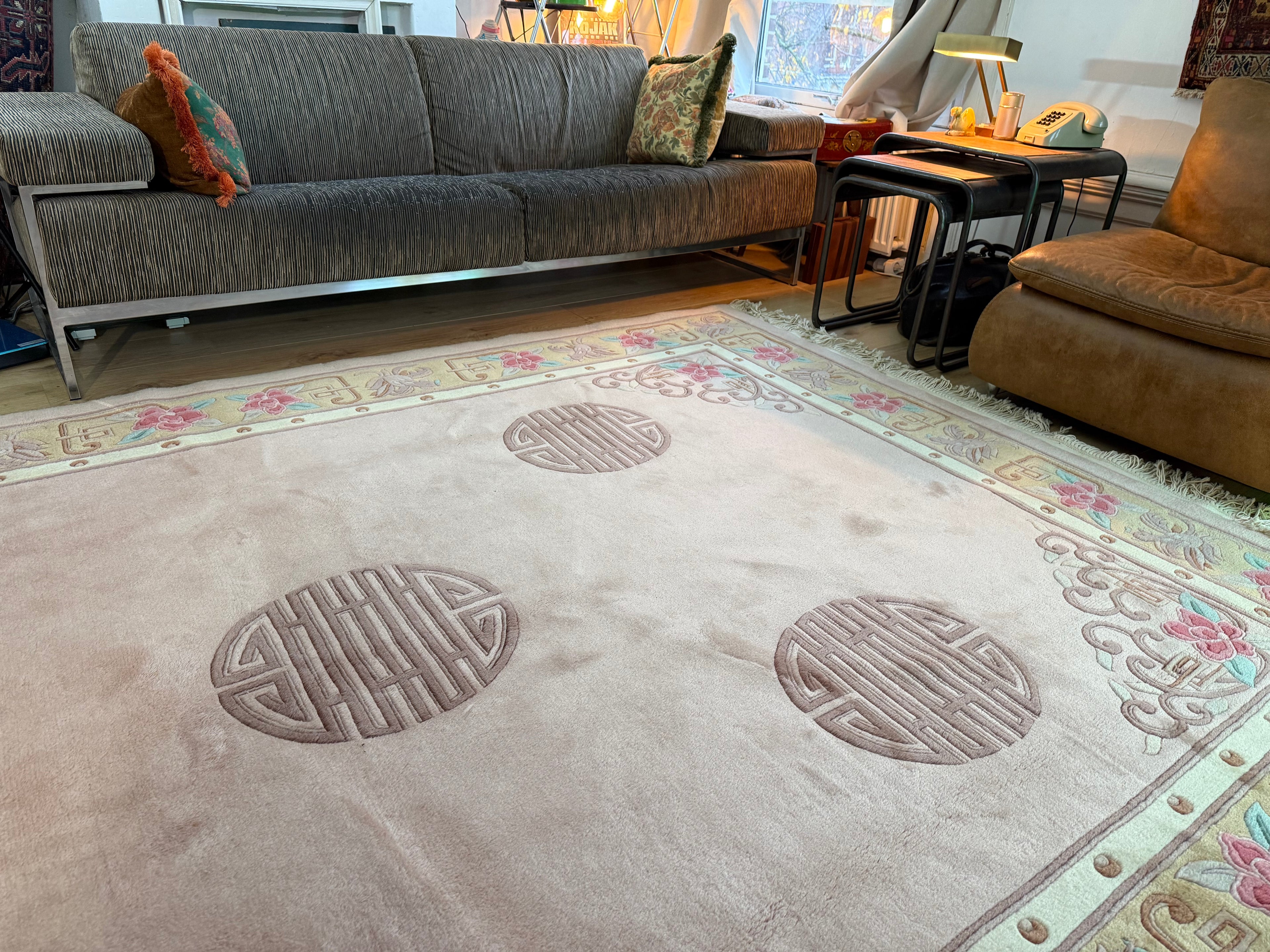 Vintage Deco-stijl wollen tapijt – ca. 330 × 215 cm