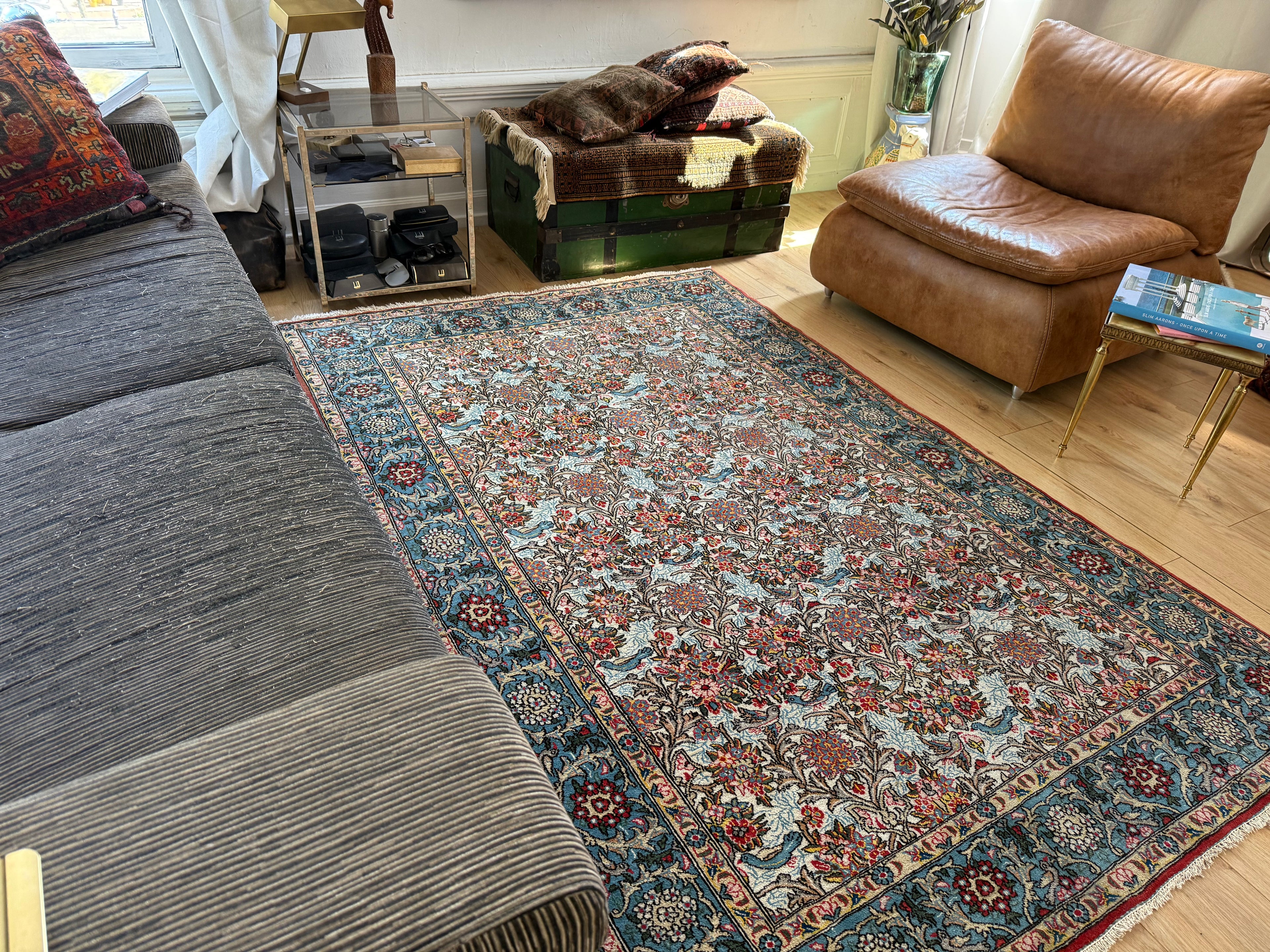 Hand-knotted vintage carpet in Ghom style – 212 × 138 cm