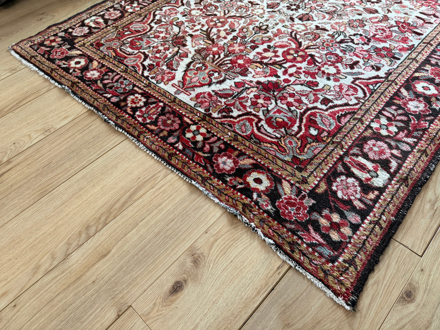 Tapete clássico nó à mão com campo e medalhão em tons terrosos suaves 230 x 149 cm