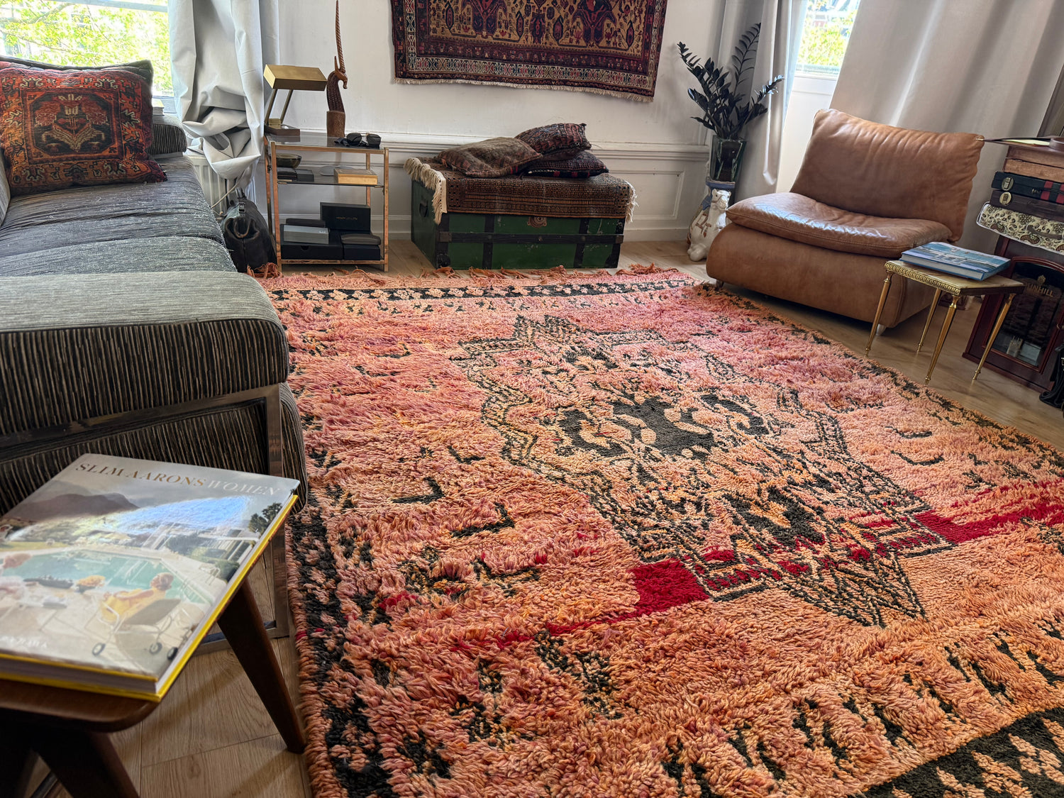 Vintage Moroccan Berber Rug in Salmon Pink Wool – 275 × 210 cm