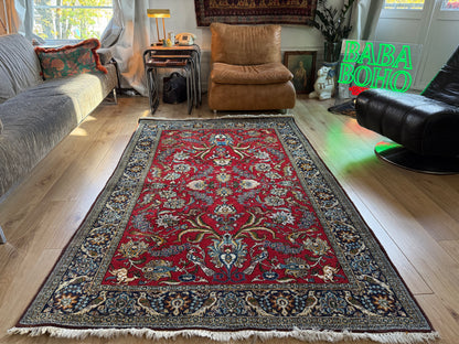 Vintage handgeknoopt wollen tapijt met vogels en gazellen – ca. 222 × 140 cm