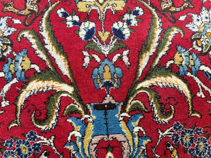 Vintage handgeknoopt wollen tapijt met vogels en gazellen – ca. 222 × 140 cm