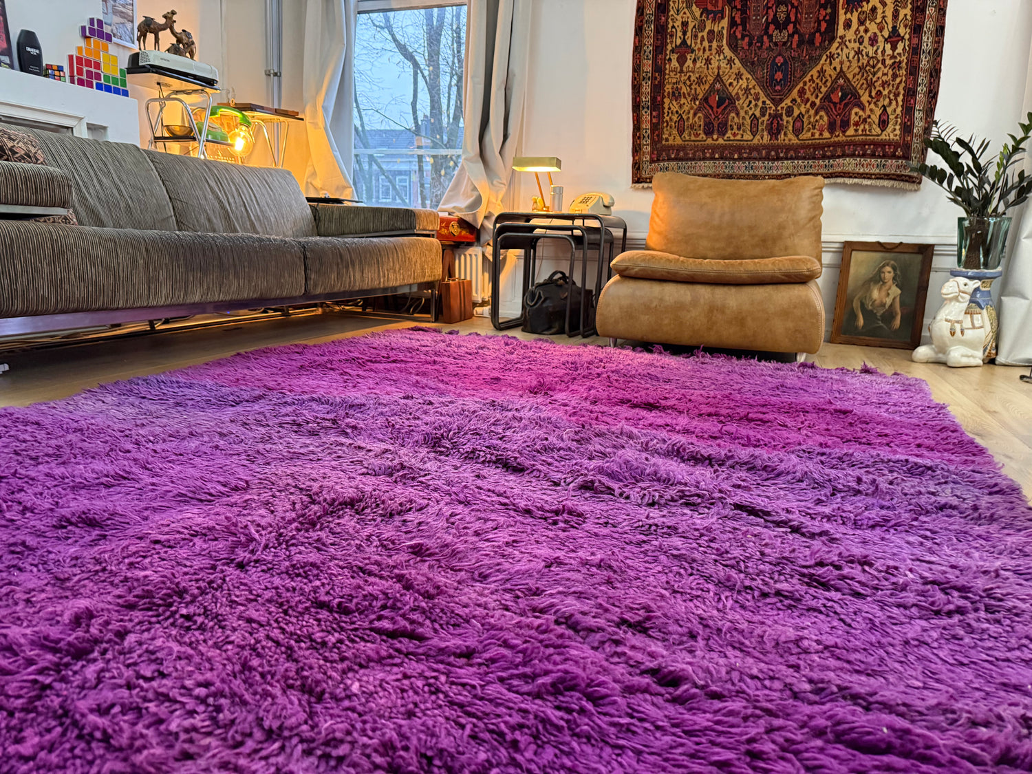 Groot paars vintage hoogpolig Berber tapijt – 320 × 197 cm