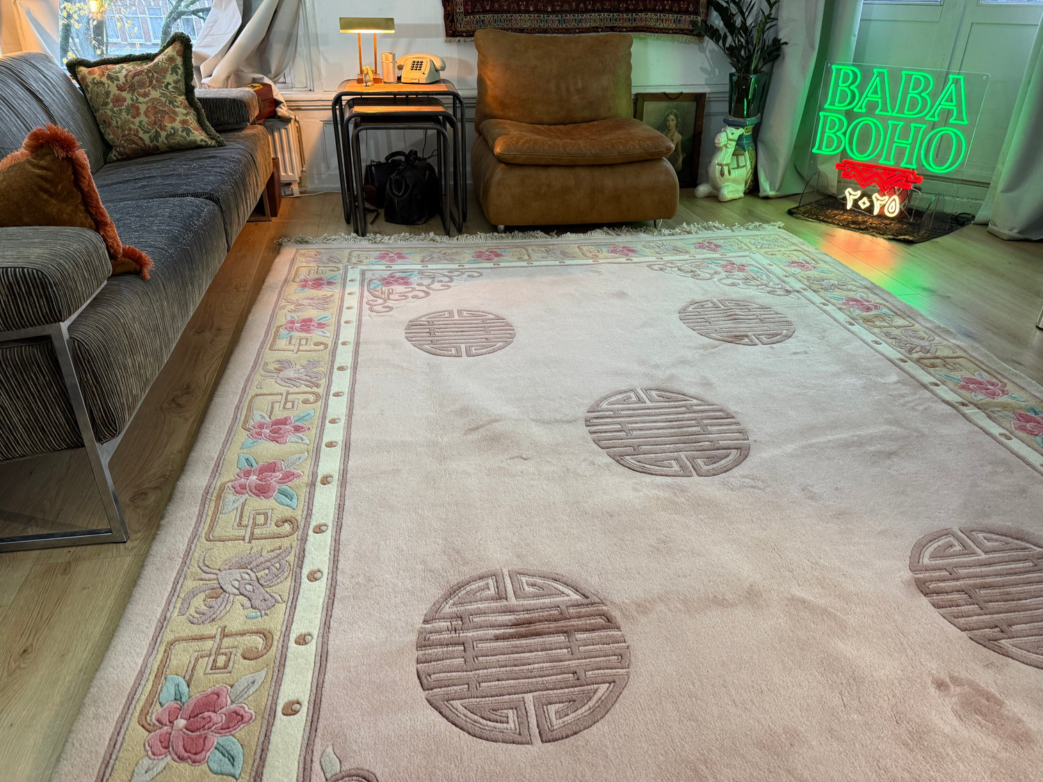 Vintage Deco-stijl wollen tapijt – ca. 330 × 215 cm