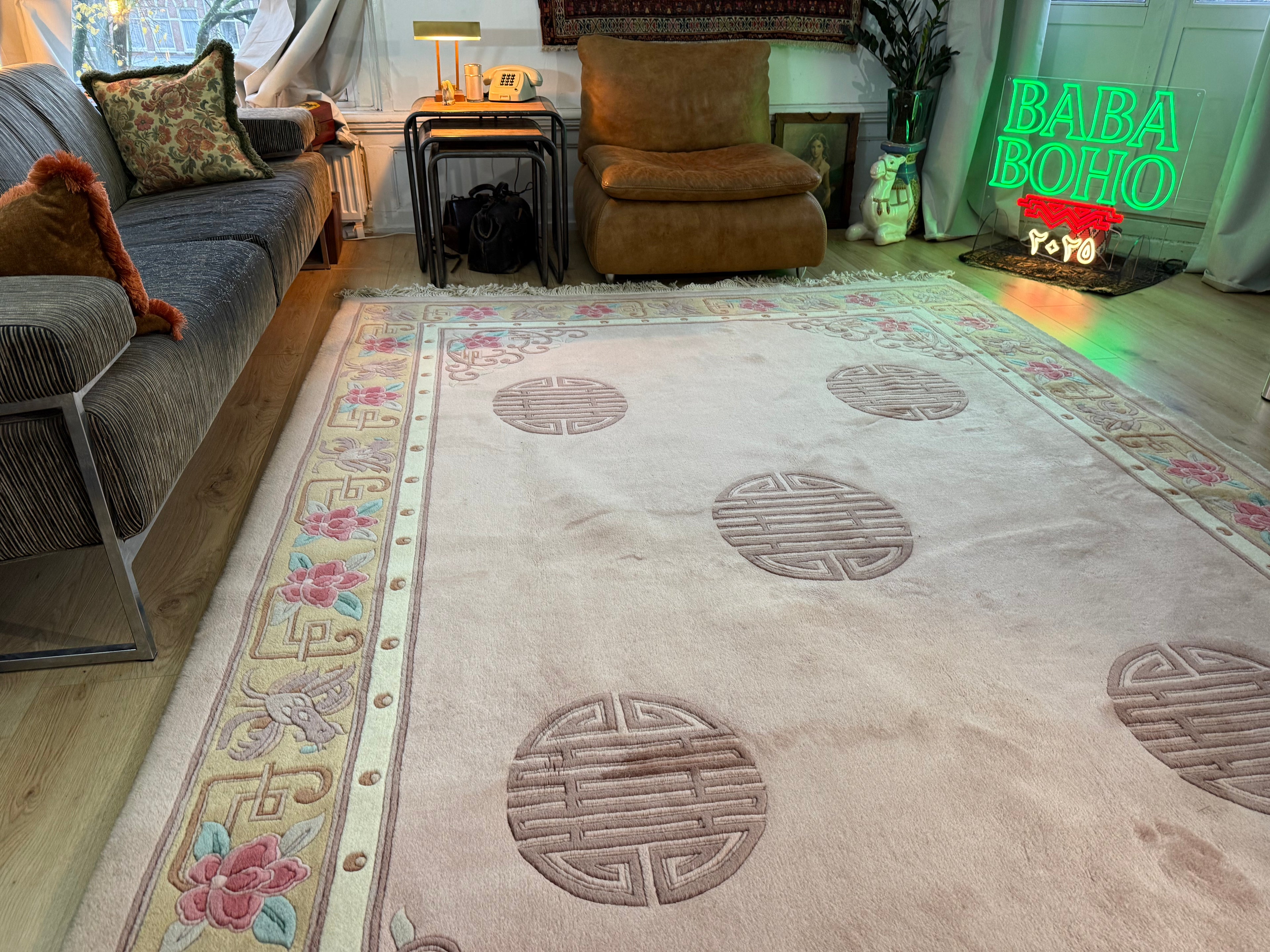 Vintage Deco-stijl wollen tapijt – ca. 330 × 215 cm