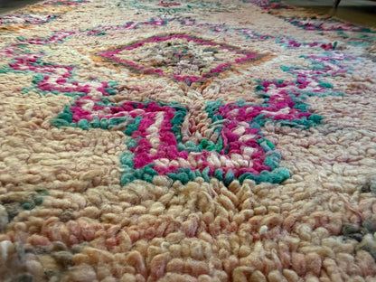 Vintage Moroccan runner in soft pink wool – 416 × 115 cm