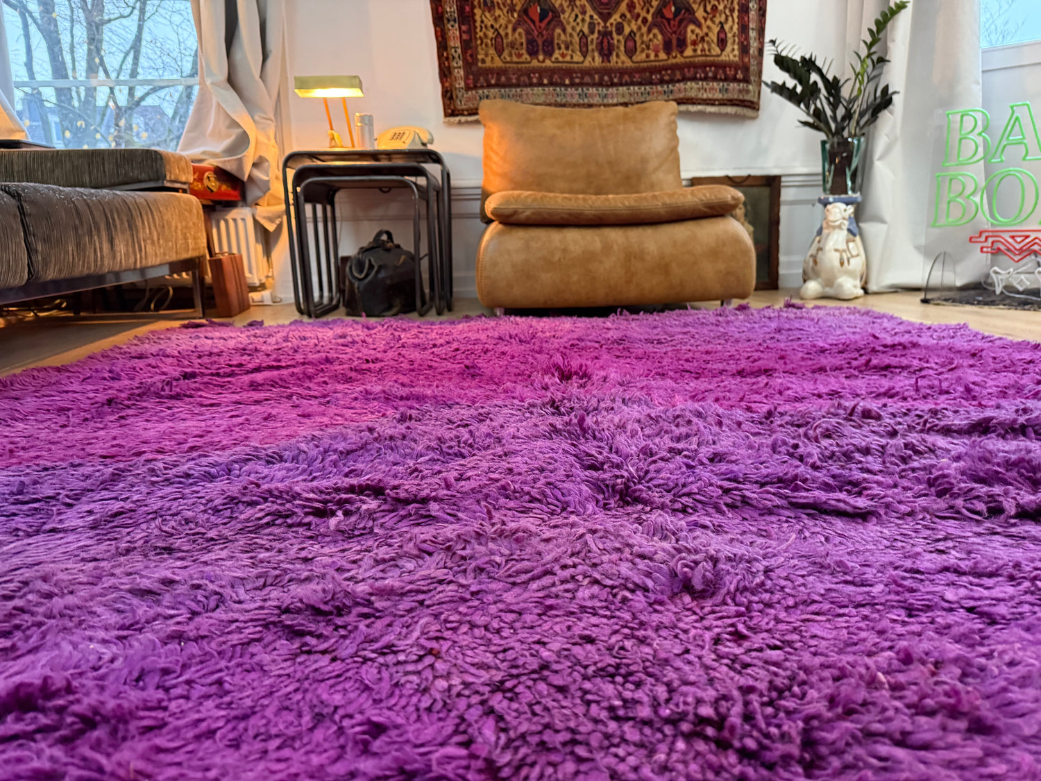 Groot paars vintage hoogpolig Berber tapijt – 320 × 197 cm
