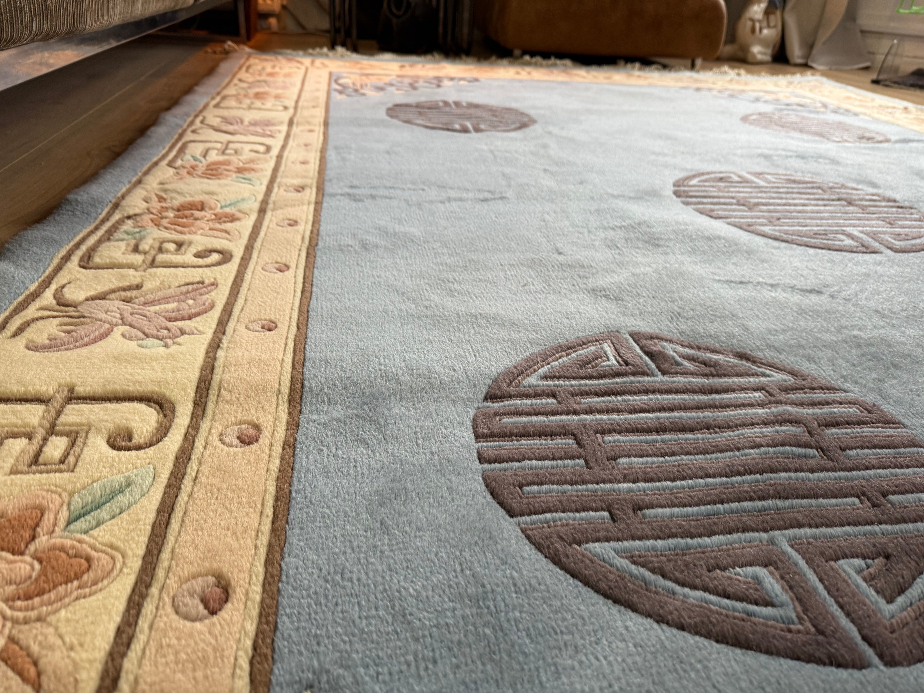 Soft Blue Chinees Deco Rug – 330 × 213 cm