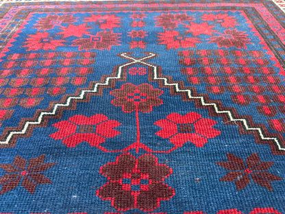 Hand-knotted tribal vintage carpet – Baluch – Indigo &amp; star medallion – ca. 1920–1935 size: 177 × 108 cm