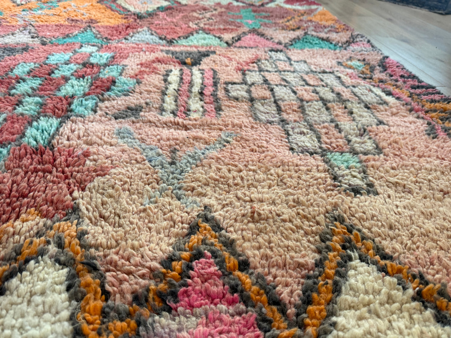 Kleurrijk handgeknoopt Marokkaans tapijt – 282 × 172 cm – boho vintage