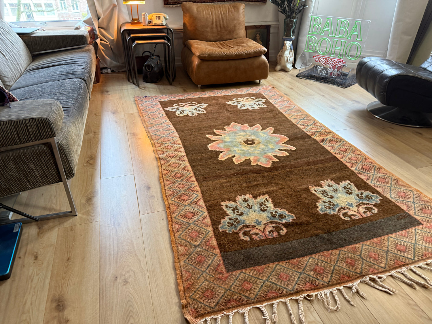 Vintage Marokkaans tapijt – 255 × 141 cm – ca. 1970–1990