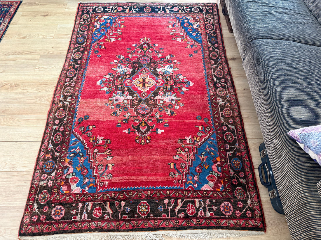 Handgeknoopt vintage Oosters tapijt – Heris-stijl – ca. 206 × 130 cm
